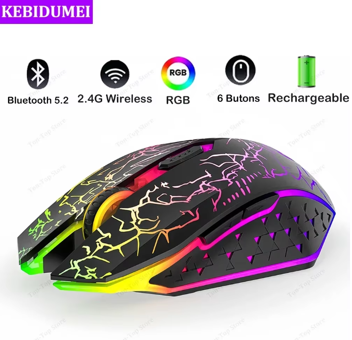 RGB Wireless Gaming Mouse Bluetooth 5.2 Rechargeable – 6 Buttons, Adjustable DPI, PC / Mac / Tablet Compatible